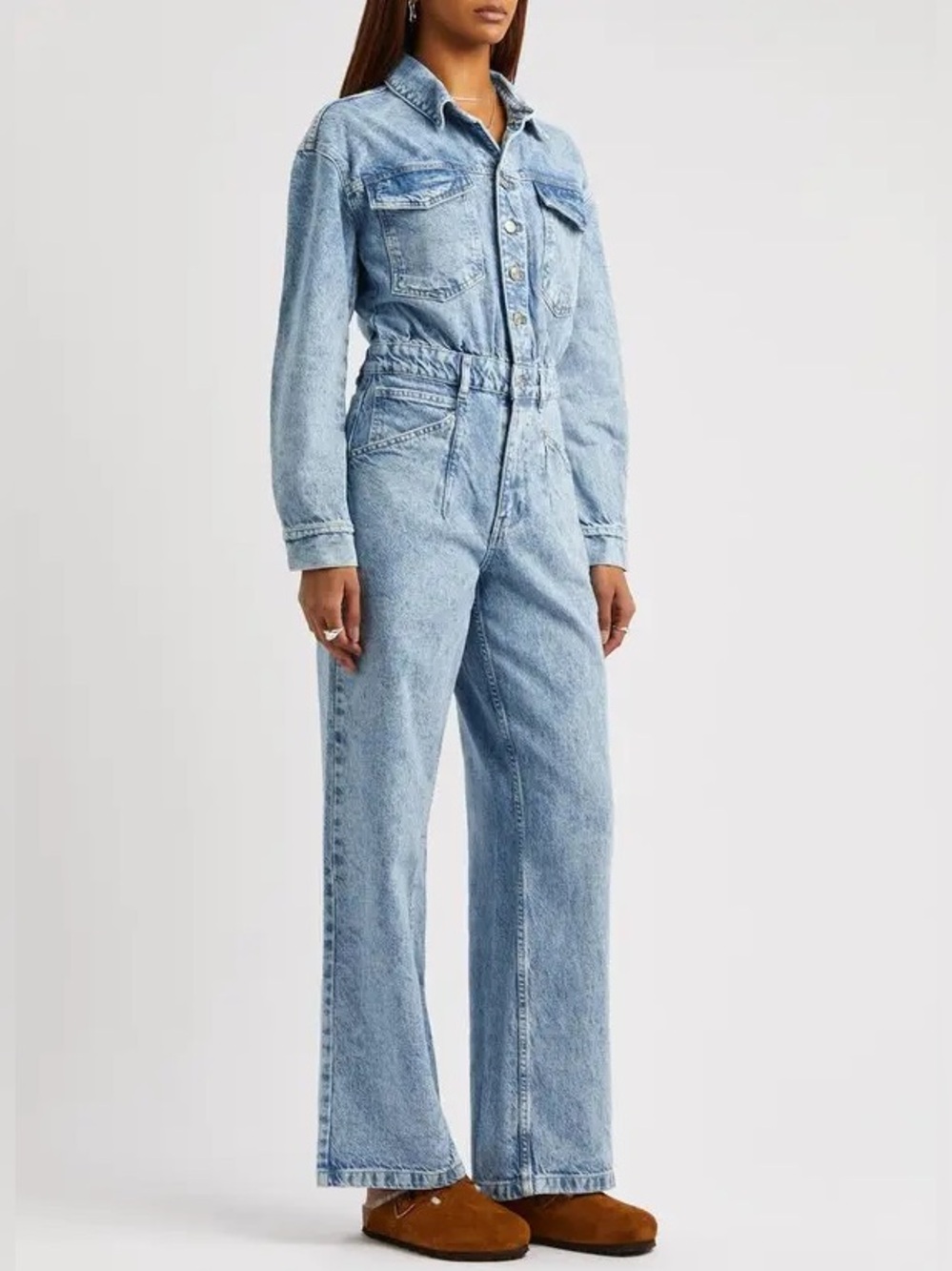 Free People Touch The Sky Wide Leg Denim Jumpsuit S Western Fall Festival